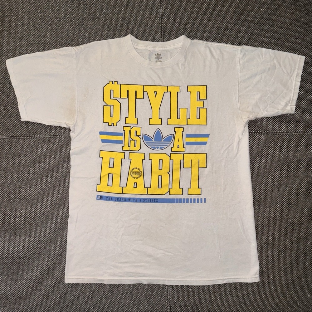 Adidas Originals 'Style Is A Habit' Retro White Streetwear T Shirt Mens Medium M